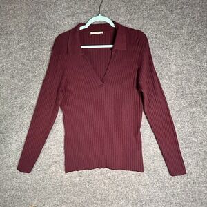 Marine Layer Deserae Knit Polo Size Xl Maroon‎ Ribbed